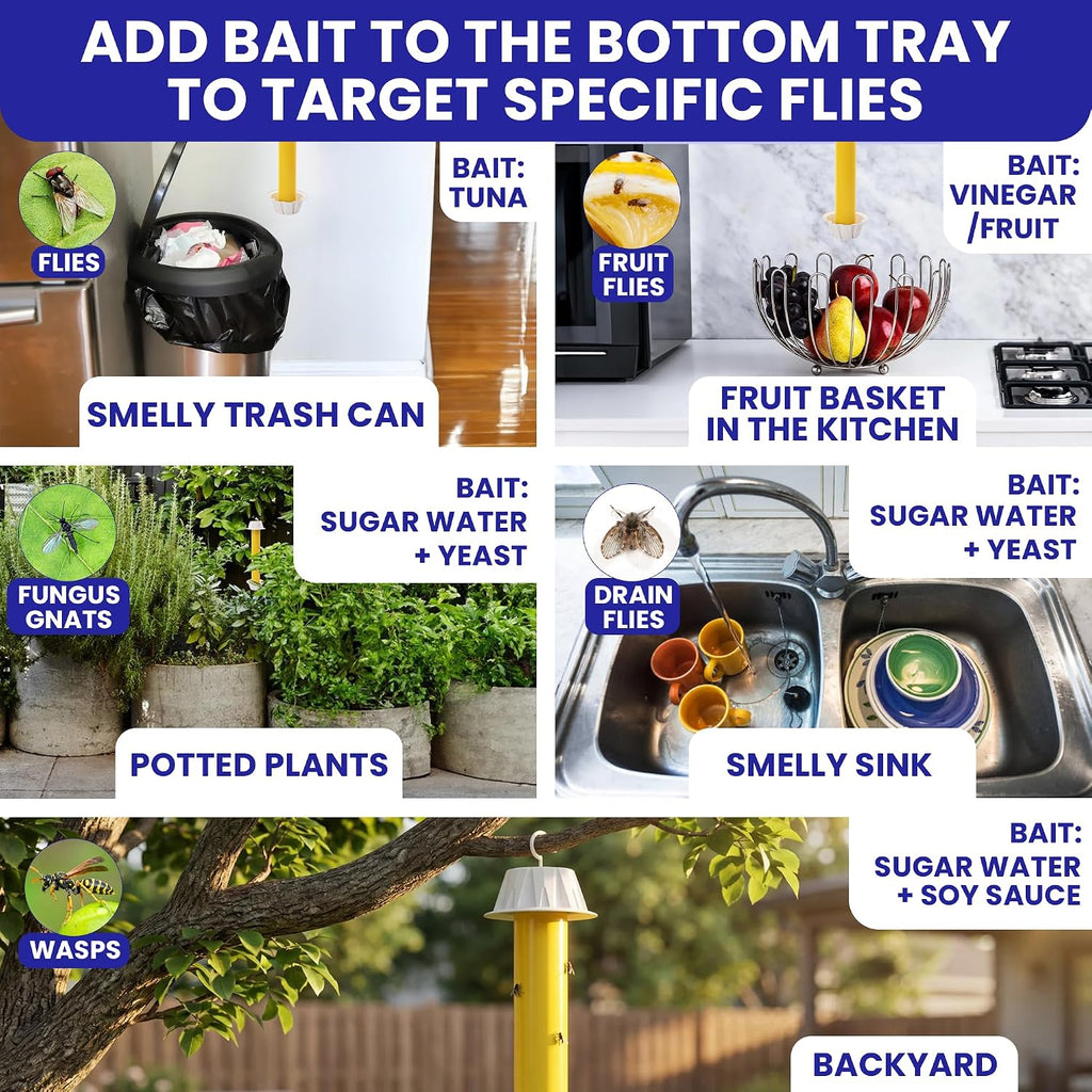 Fly Stick Sticky Fly Traps For Indoors Outdoor 4Pk With 12 Ribbons. Non-Toxic Super Sticky Hanging Flies Catcher Paper Tape Strips For Home