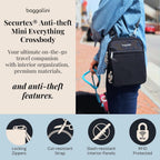 Baggallini Securtex® Anti-theft Mini Everything Crossbody Bag, 6.3"x8.25" Rfid, Locking Zippers & Cut-resistant Strap