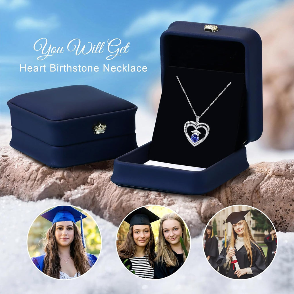 Ursilver Graduation Gifts for Her 2026, S925 Sterling Silver Birthstone Necklace Engraved Class of 2026 Pendant Necklaces College Graduation Gifts for Her