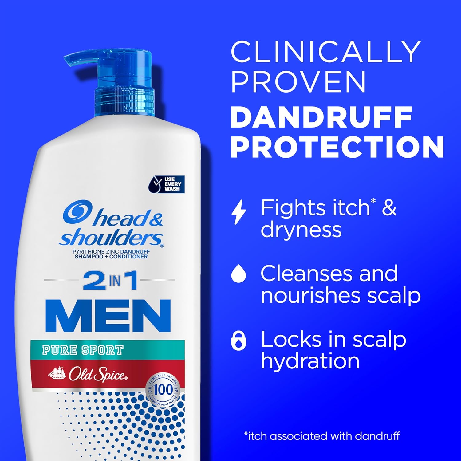 Head & Shoulders Mens Anti-Dandruff Shampoo and Conditioner with 1% Pyrithione Zinc, Old Spice Pure Sport Men's 2-in-1 Twin Pack, Shampoo for Men, 31.4 fl oz Each