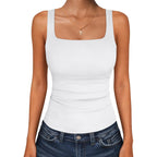 Tank Top for Women Summer 2026 Double Lined Sleeveless Square Neck Basic Tight Workout Tees Shirts
