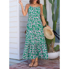 Dokotoo Women Summer Dresses 2026 Spaghetti Strap Scoop Neck Smocked Ruffle Flowy Boho Maxi Dress