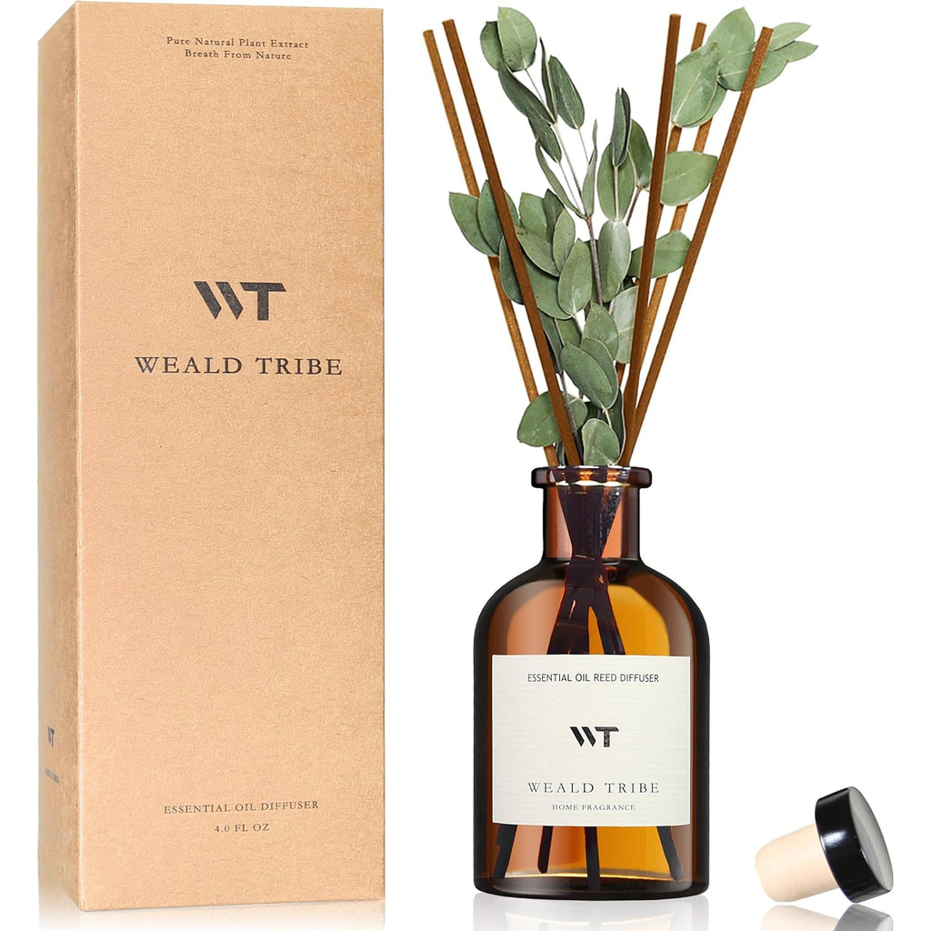 Flower Reed Diffuser Set Eucalyptus & Lavender Scent For Room Bathroom Accessories Shelf Decor & Air Fresheners, Sticks Defusers With 4.0 Fl Oz Essential Oils, Home Fragrance Office Gift