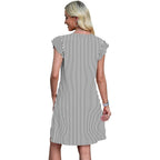 Ofeefan Spring Summer Dresses For Women 2026 Casual Ruffle Sleeve V Neck Loose Swing Sundresses With Pockets Plain/Print