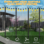 Ahrlhr 6 Pack String Light Poles, Outdoor String Light Pole 10 Ft Forked Metal Light Pole With Adjustable Outdoor Light Stand, Deck, Backyard, Garden, Wedding, Rustproof And Sturdy With Hooks.