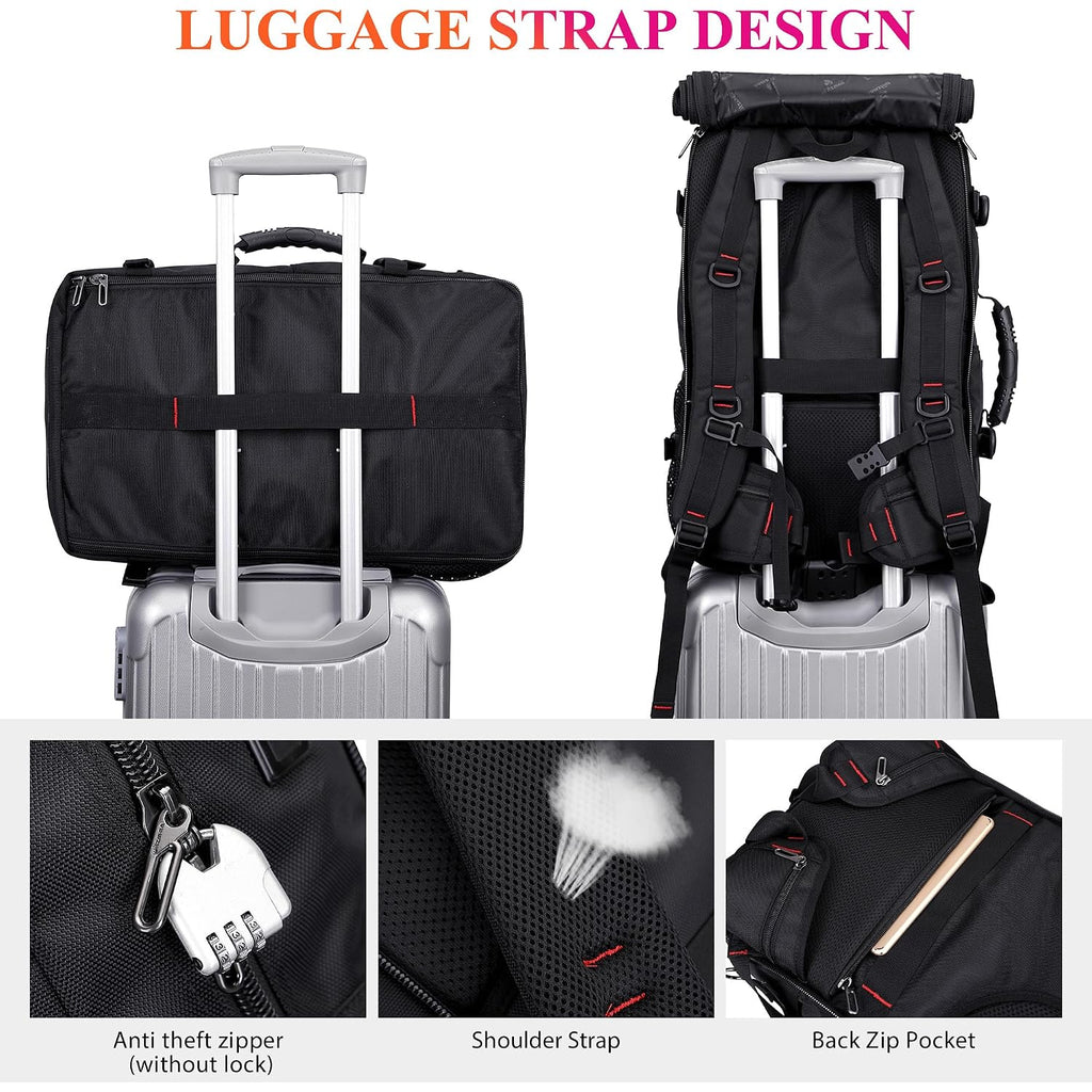 Witzman Carry On Travel Backpack For Men Airline Approved Fits 16" Laptop | Nylon 3 In 1 Luggage Duffle Bag With Usb Charging Port, Shoe Compartment, For Weekend Getaway, Overnight Trip, B682 Black)