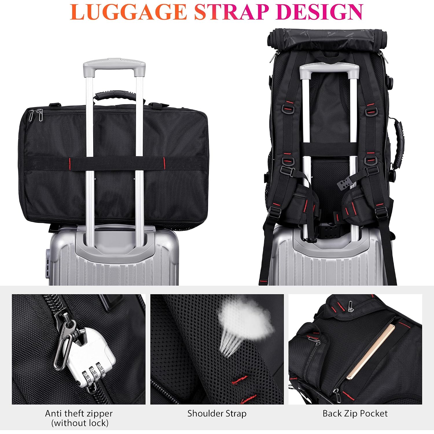 Witzman Carry On Travel Backpack For Men Airline Approved Fits 16" Laptop | Nylon 3 In 1 Luggage Duffle Bag With Usb Charging Port, Shoe Compartment, For Weekend Getaway, Overnight Trip, B682 Black)