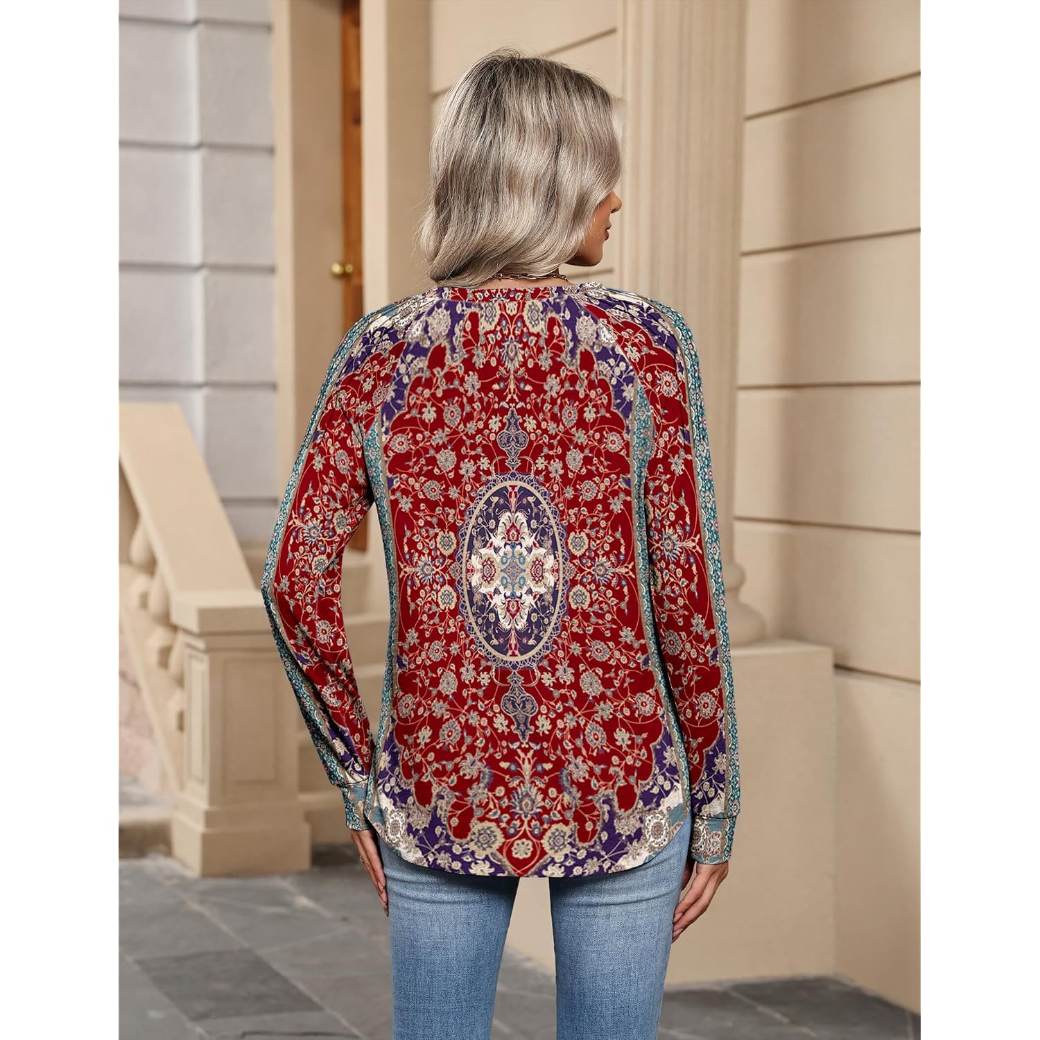 Zeagoo Womens Long Sleeve Tops V Neck Pleated Shirts Dressy Casual Blouses Fall Fashion Tunic Clothes 2026 T-Shirts