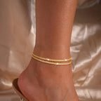Robaice Ankle Bracelets for Women, Glitter Waterproof Adjustable Anklet for Women, 14K Gold Plated/Sterling Silver Layered Anklets, Summer Beach Anklet Jewelry for Women Gift