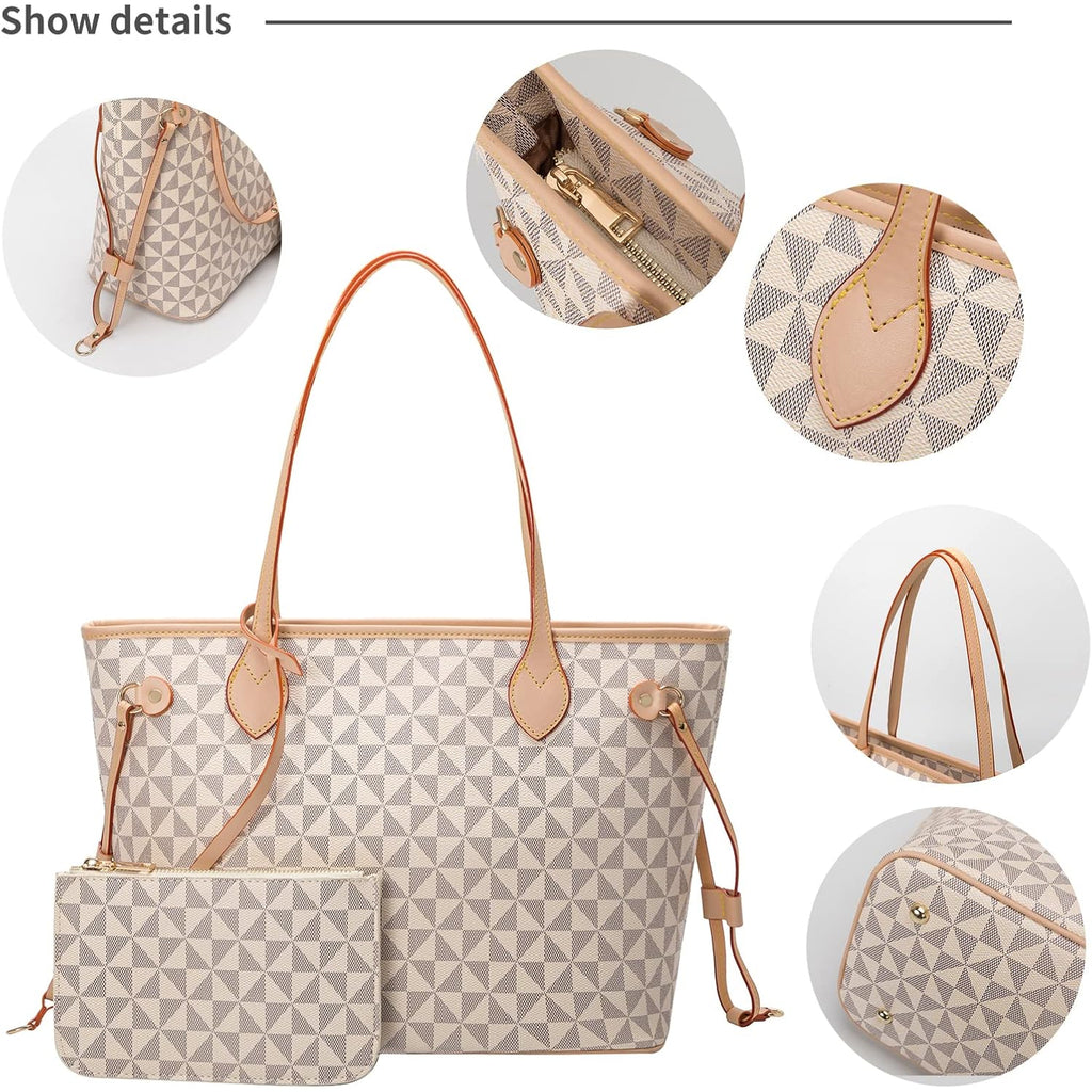 Lacel Urwebin Handbags for Women Designer Fashion Purses Top Handle Satchel Shoulder Bags 2pcs with Small Wallet (White)