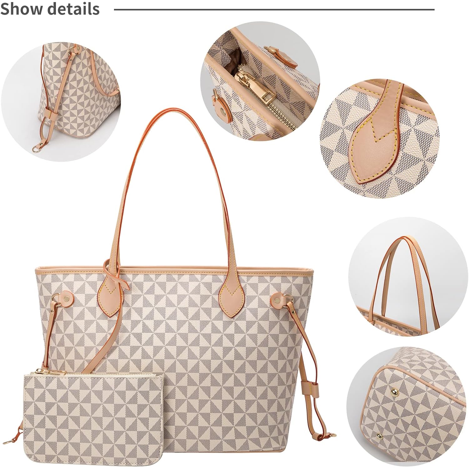 Lacel Urwebin Handbags for Women Designer Fashion Purses Top Handle Satchel Shoulder Bags 2pcs with Small Wallet (White)