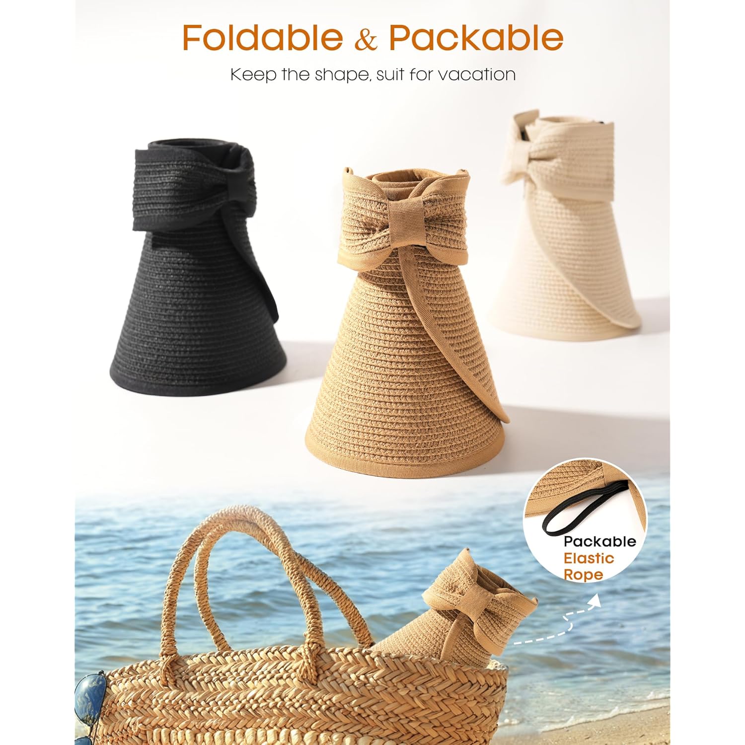 FURTALK Sun Visor Hats for Women Beach Hat Ponytail Summer UPF 80+ Beach Vacation Essentials Packable Wide Brim