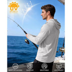 Men'S Upf 50+ Sun Hoodie, Long Sleeve Uv Protection Hooded Fishing Shirts, Lightweight Swim Surfing Rash Guard