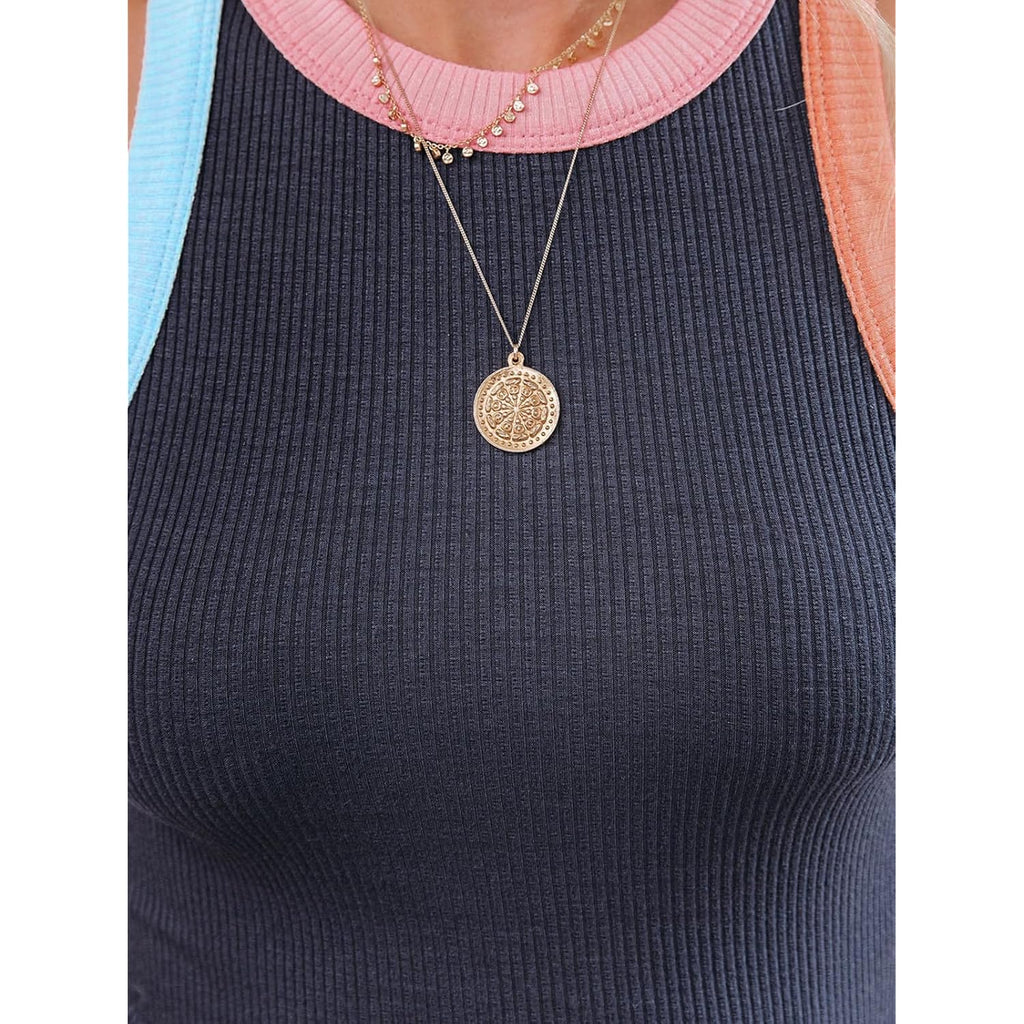 Siliteelon Womens Colorblock Racerback Crew Neck Casual Basic Ribbed Fitted Tank Top Sleeveless Camis