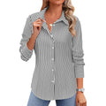 Button Down Shirts for Women Striped Collared Long Sleeve Blouses Dressy Casual Work Office Tops
