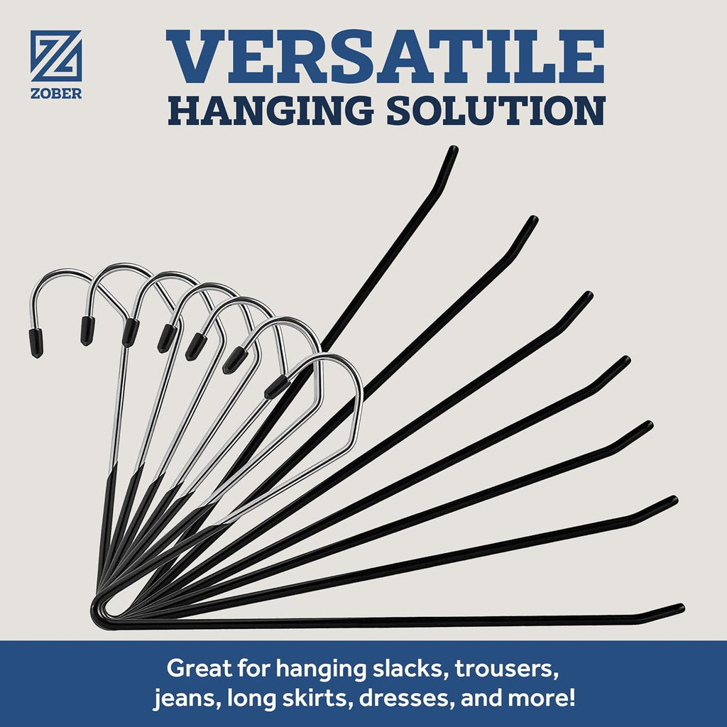 Zober Pants Hangers Non Slip - Open Ended Pants And Jean Hangers For Closet - Space Saving Clothes Hanger - Strong, Durable, Metal Pant Hangers (Black 2O Pack)