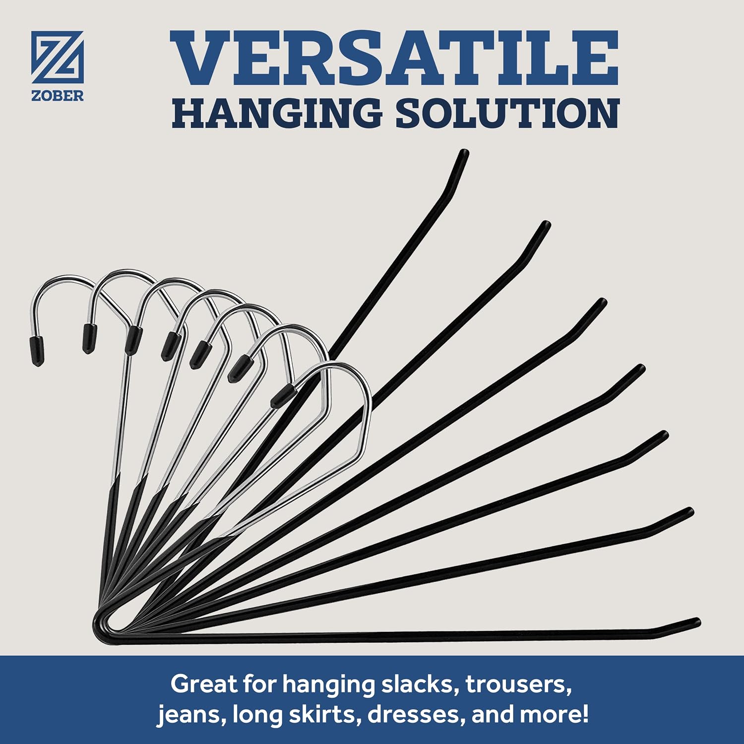 Zober Pants Hangers Non Slip - Open Ended Pants And Jean Hangers For Closet - Space Saving Clothes Hanger - Strong, Durable, Metal Pant Hangers (Black 2O Pack)