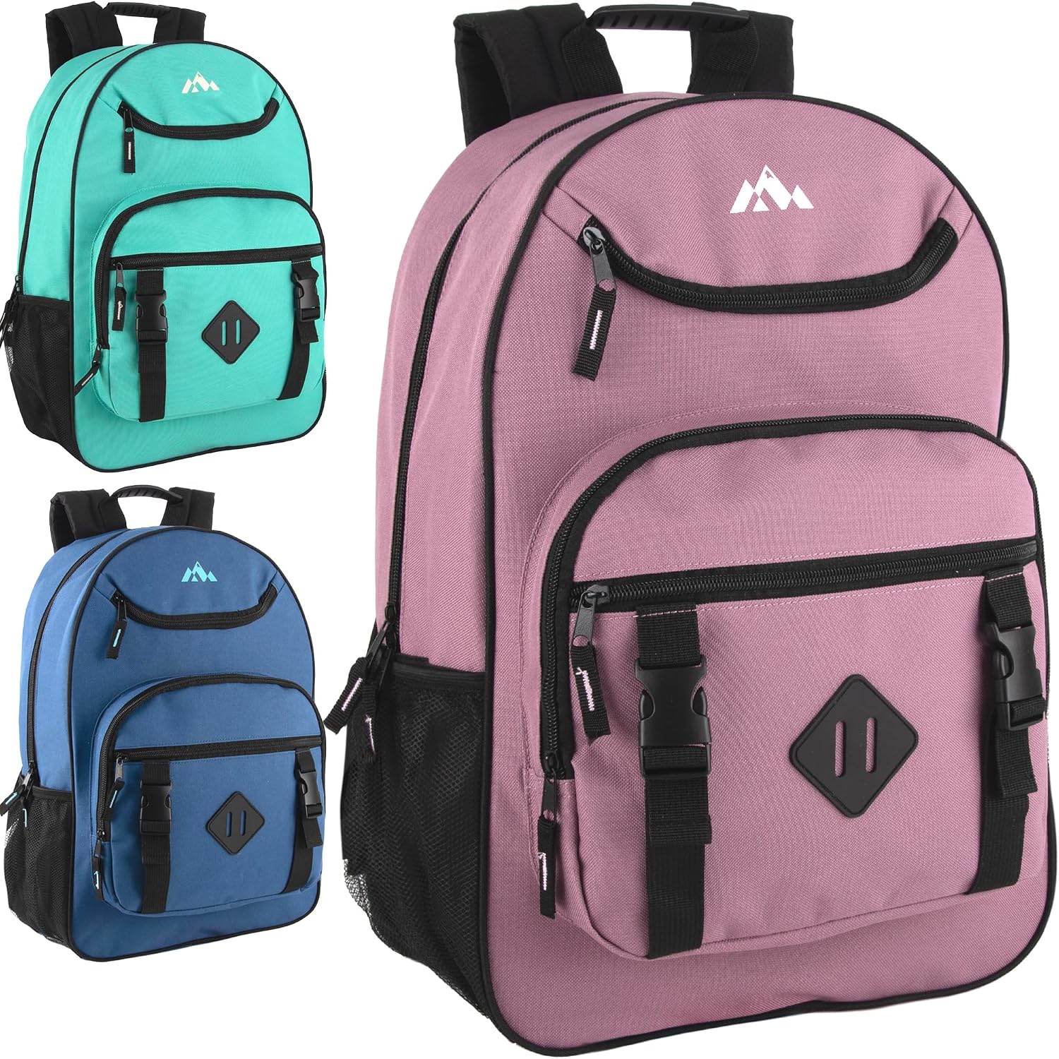 Trail Maker 24 Pack Bulk Laptop Backpacks For College, Hiking, And Homeless Adults Donation In Bulk, With Padded Straps (Female Colors Pack)