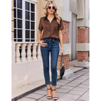 Zeagoo Satin Blouses For Women Silk Button Down Shirts Short Sleeve Business Casual Tops