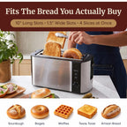 Elite Gourmet ECT-3100 4-Slice Long Slot Toaster | Extra Wide Slots for Bagels, Sourdough & Texas Toast | 6 Browning Settings | Reheat, Defrost & Cancel | Built-In Warming Rack | Stainless Steel