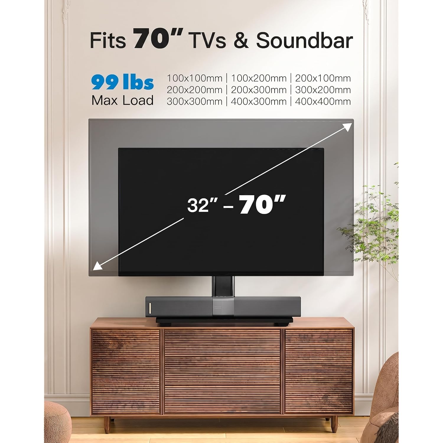 Perlesmith Universal Tv Stand Legs For 32-70 Inch Tvs Up To 99 Lbs, Height Adjustable Tabletop Television Stand Mount, Universal Tv Base For Livingroom & Bedroom, Vesa 400X400Mm Pstvs04-N2