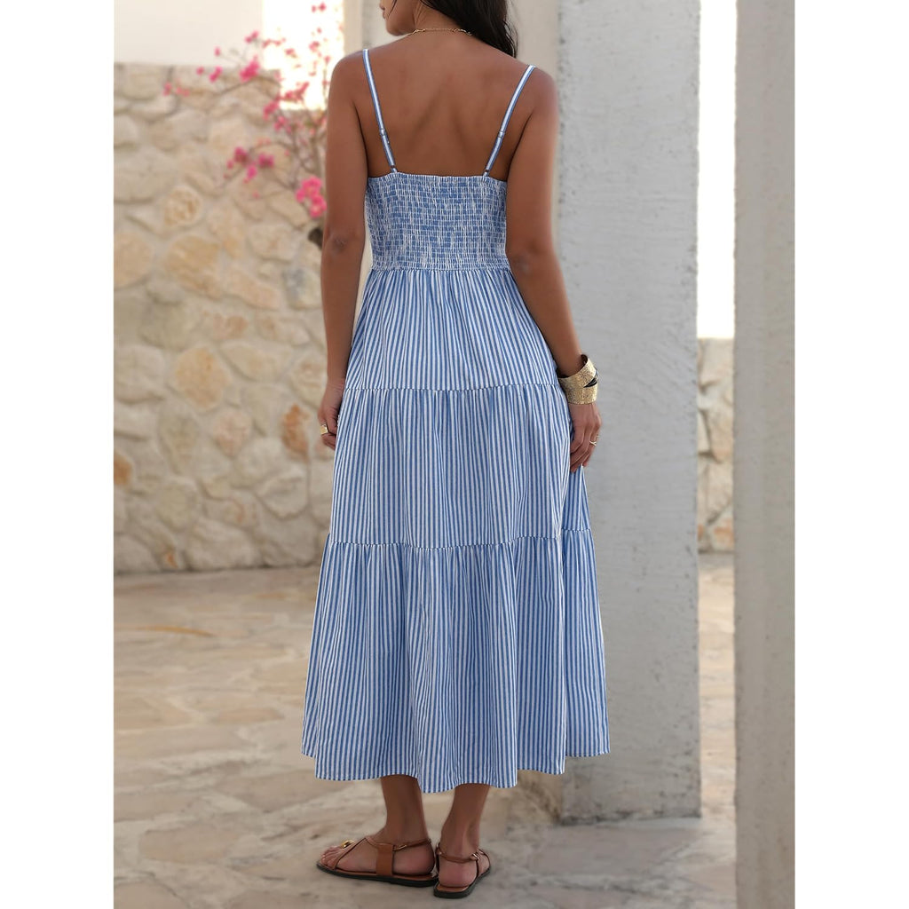 Anrabess Womens Summer Midi Dresses Casual Striped Plaid Sleeveless Flowy Maxi Dress 2026 Beach Vacation Sundress