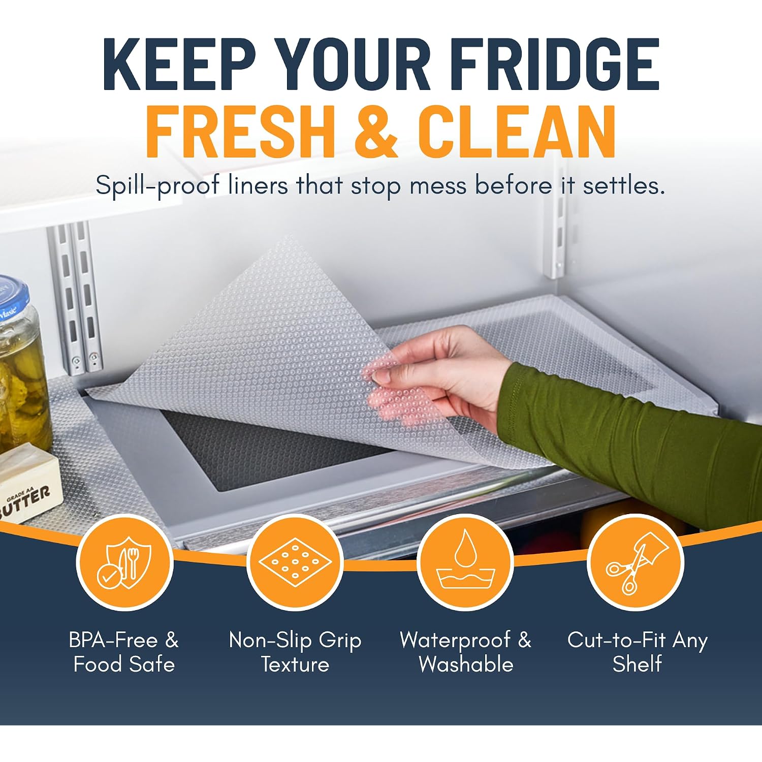 Refrigerator Liners For Shelves (8 Pack) By Linda’S Essentials - Non-Adhesive Drawer And Shelf Liner, Bpa-Free Fridge Mats For Kitchen & Cabinets, Easy To Clean, Ideal Household Essentials (Clear)