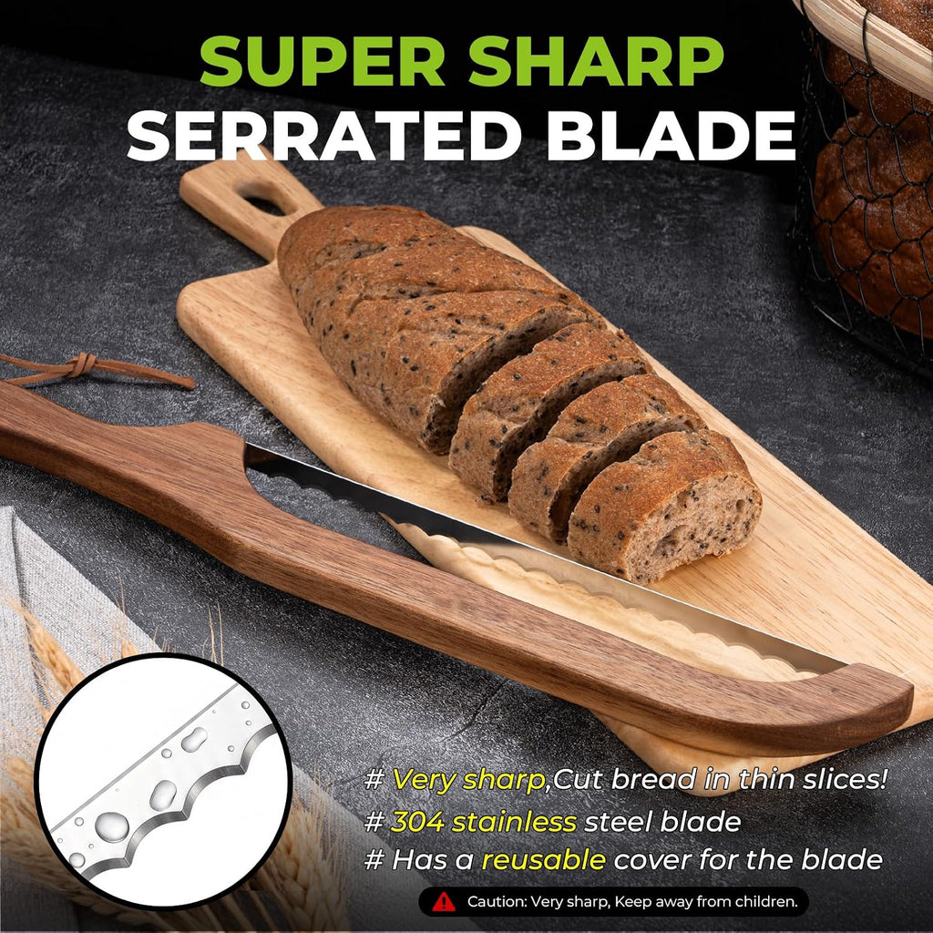 Rapsakemoh Sourdough Bread Knife,Bread Slicer For Homemade, Bread Knife For Homemade Bread Sourdough,Serrated Stainless Blade,Bread Cutter,Sourdough Cutter,Easy Even Slicing&Clean (Walnut Brown)