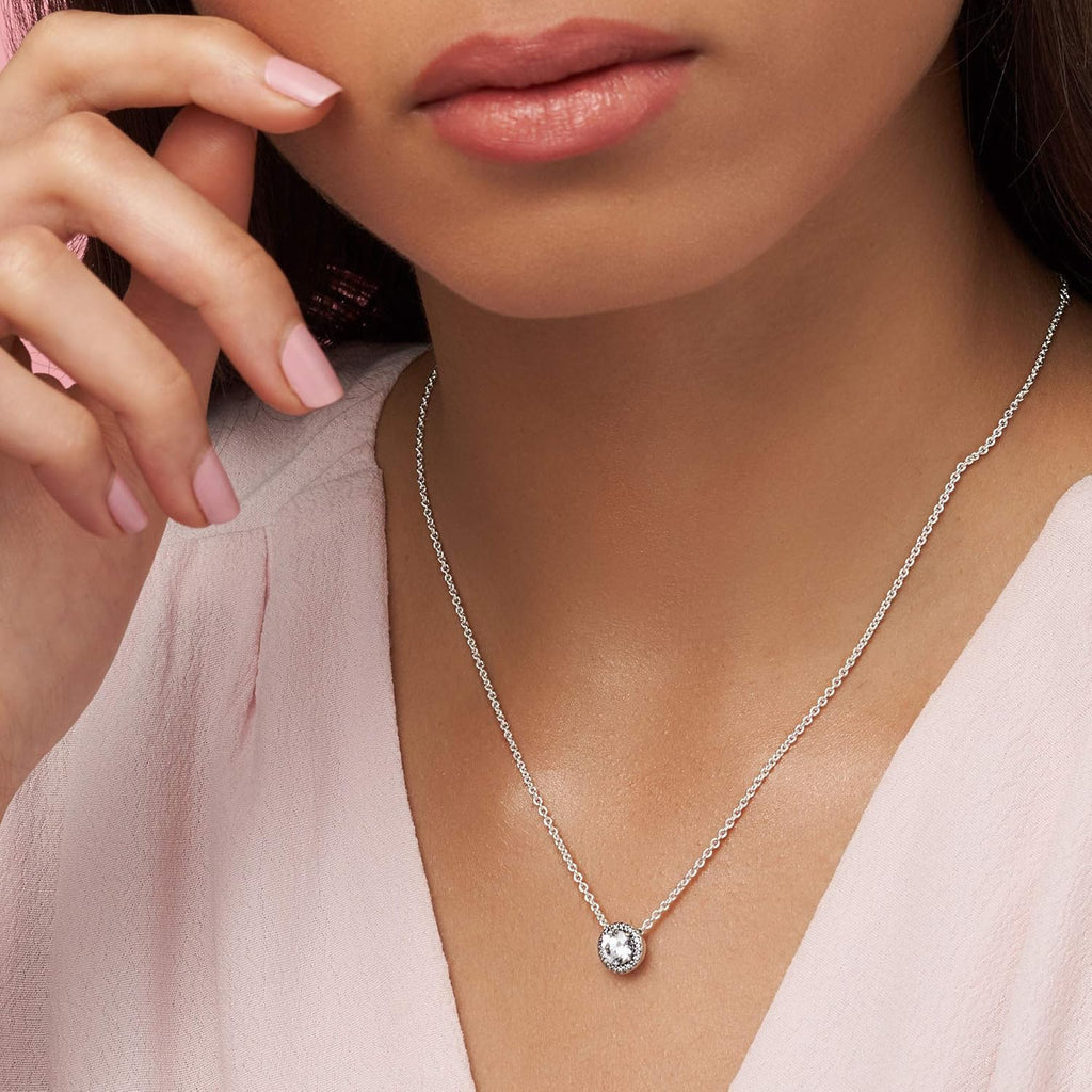 PANDORA Round Sparkle Halo Necklace - Adjustable Necklace with Lobster Clasp - Gift for Her - Sterling Silver & Cubic Zirconia - With Gift Box - 17.7"
