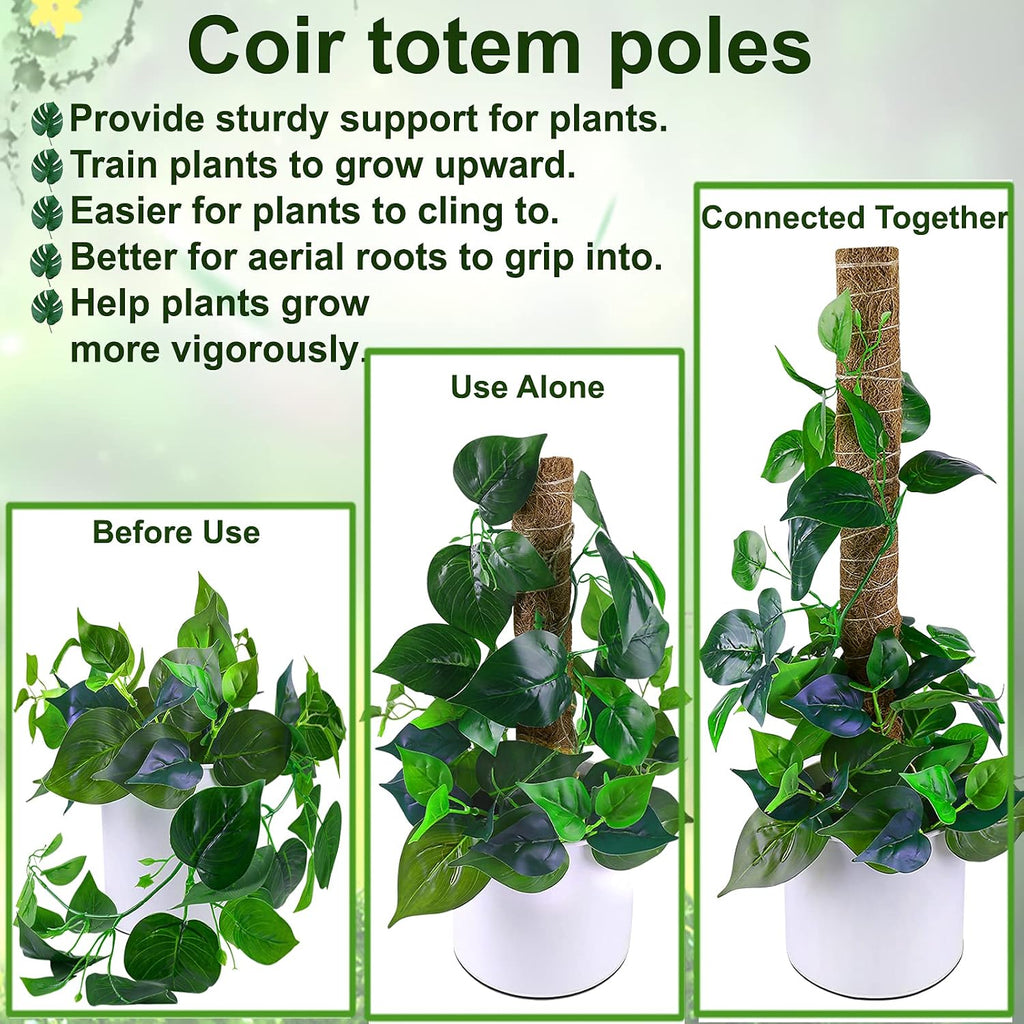 Fabulas Moss Pole 47.5 Inch - Monstera Plant Support, 4 Packs 16 Inch Plant Stakes For Indoor Plants Coco Coir Moss Pole Sticks For Climbing Potted Live Plants, Pothos, Philodendron, With Garden Ties