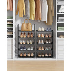 Kitsure Shoe Rack - 10-Tier Shoe Organizer With Detachable Fabric Shelves & Metal Frame, Tall Shoe Rack For Closet, Entryway, Living Room, 16.9" Wide - 10 Tier, Black