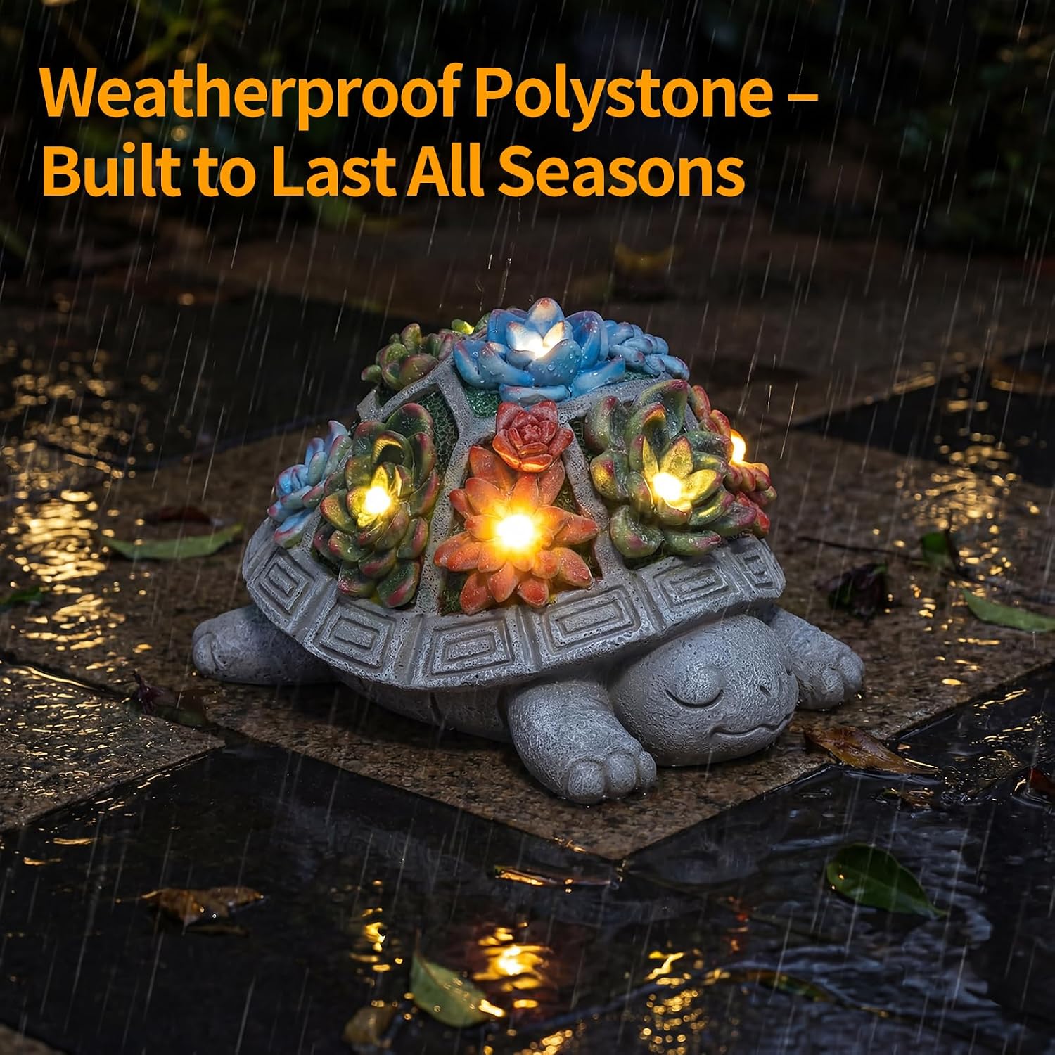 Solar Turtle Garden Outdoor Decor With Succulent & 7 Led Lights – Outside Tortoise Statue Decor For Yard Patio Balcony & Backyard - Home House Decoration Art - Gift For Men Dad Women Mom