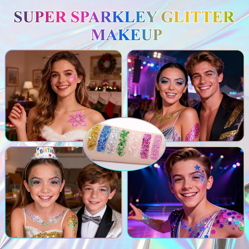 Body Glitter Gel, Hair Face Glitter For Kids & Women, Chunky Mermaid Sequins, Easy Apply & Quick Drying, World Cup Makeup, Singer Concert Festival Birthday Party, Rave Accessories, Pink