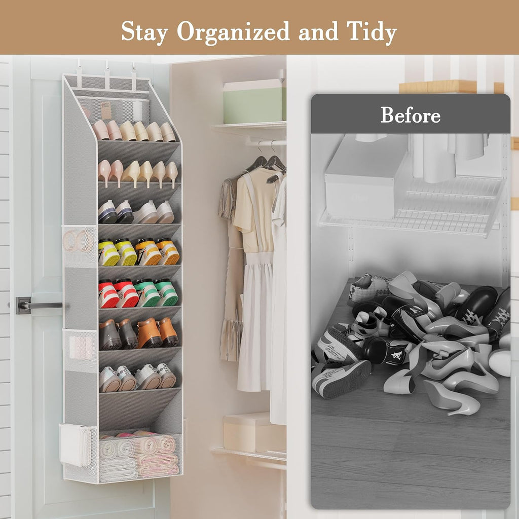 Shoe Organizer, Over The Door Shoe Organizer, Hanging Closet Shoe Storage With Large Deep Pockets, Fits 16–24 Pairs Of Sneakers, Sandals, Boots, Gray