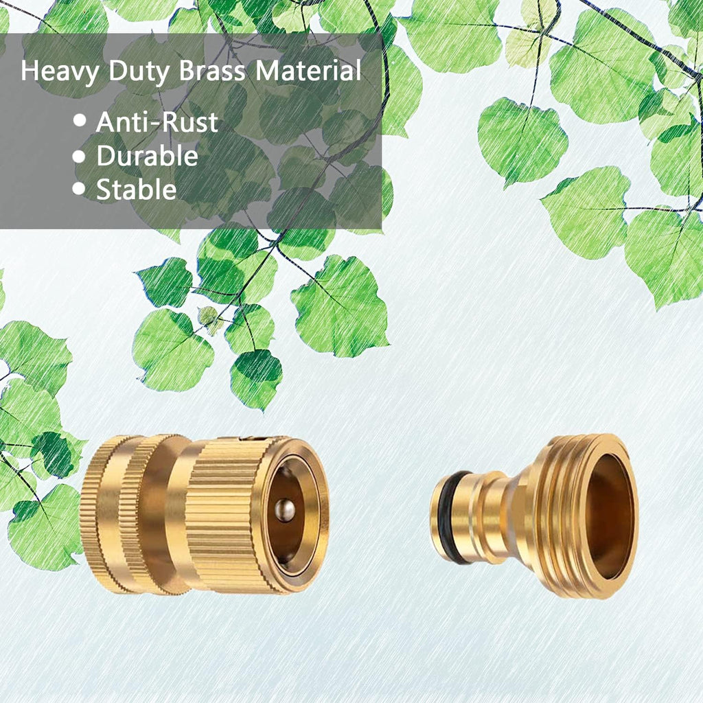 Boart Garden Hose Quick Connector Set, Solid Brass 3/4 Inch Water Fitings Thread Easy Connect No-Leak Male Female 6 Sets