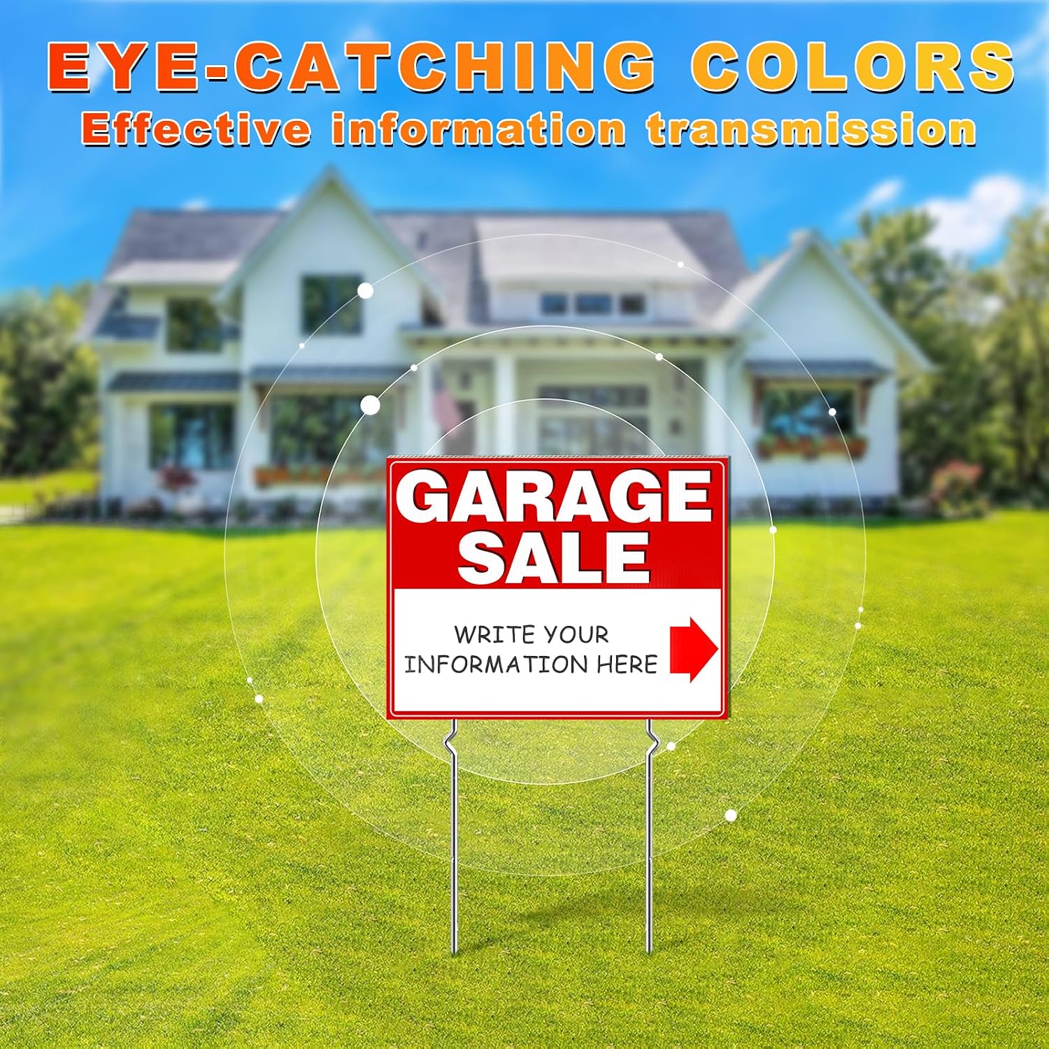 Garage Sale Signs, 3 Pcs Yard Signs With Metal Stakes, 17X13 Inch Double Sided Large Corrugated Plastic Garage Sale Kit With Directional Arrows Stickers For Event, Weatherproof, Red