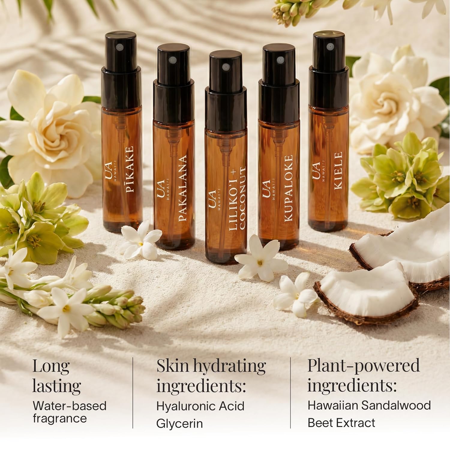 Variety Pack Body and Hair Mist from Hawaii, Hair Perfume for a Light, Hydrating Refresh, Body Mist for Women and Men, Alcohol-Free, With Moisturizing Hyaluronic Acid & Glycerin, Glass Bottle, 3.4 oz