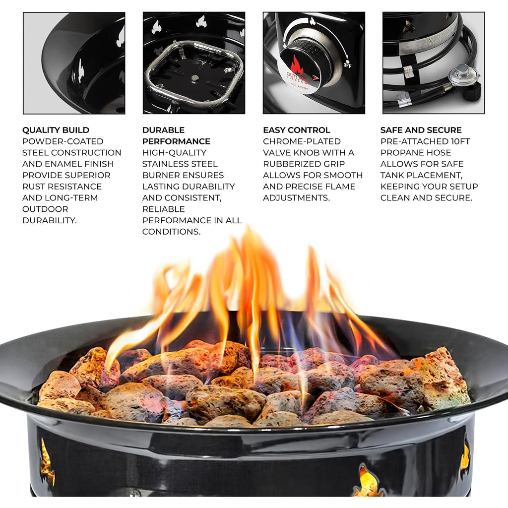Outland Living Portable Propane Fire Pit, 19-Inch, 58,000 Btu Smokeless Gas Firebowl | Perfect For Camping, Patio, Backyard, Tailgating, Deck, Rv| Black 823 Standard
