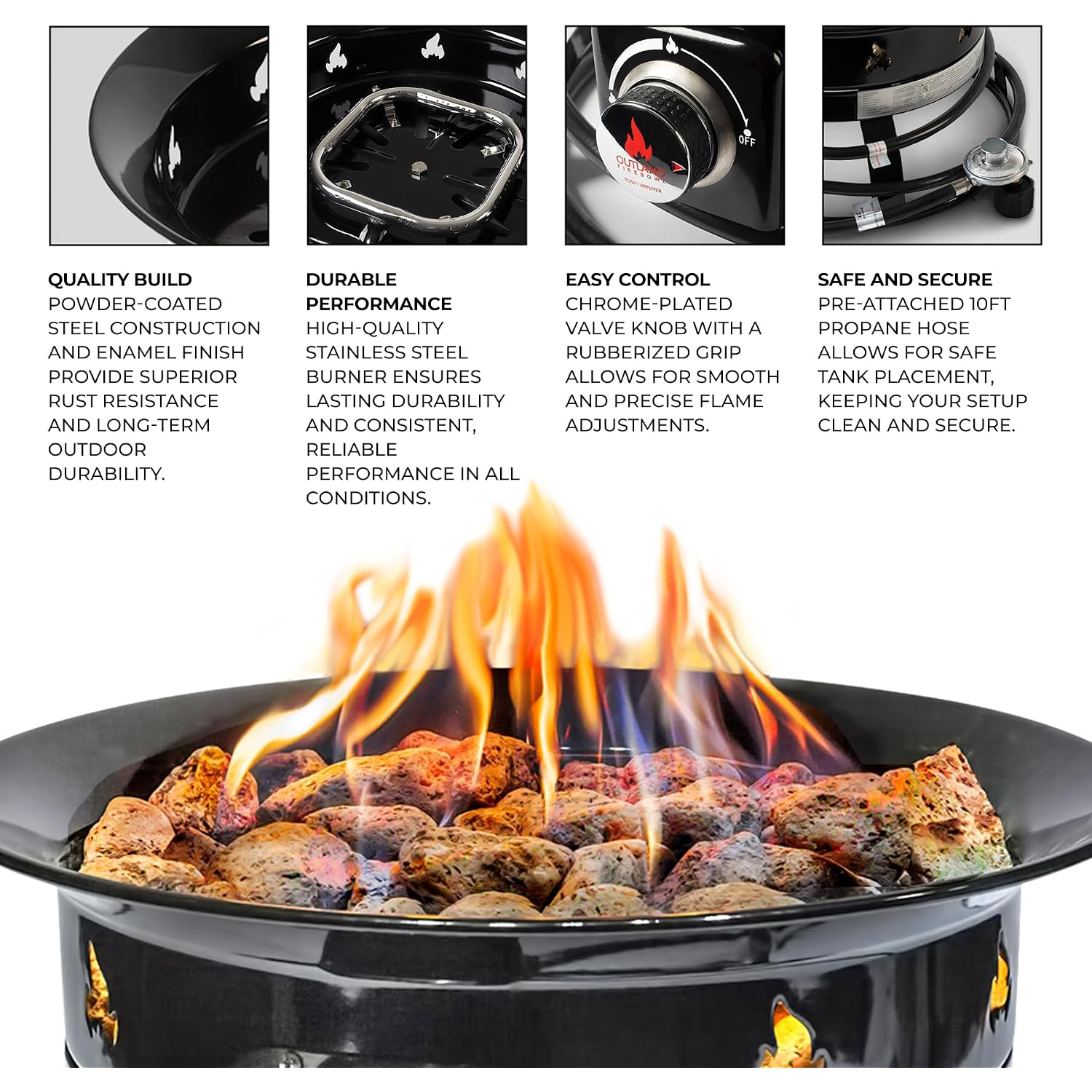 Outland Living Portable Propane Fire Pit, 19-Inch, 58,000 Btu Smokeless Gas Firebowl | Perfect For Camping, Patio, Backyard, Tailgating, Deck, Rv| Black 823 Standard