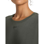 Reebok Women's Embroidery Hit Graphic Crewneck T-Shirt, Standard Fit, Lightweight Stretch Cotton Fabric Grit Green