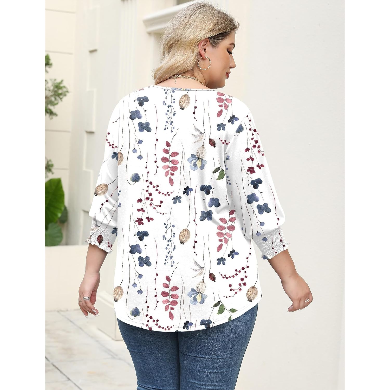 Rapbin Womens Plus Size Tops 3/4 Sleeve Blouses Shirts Casual V Neck Loose Tunic Tops 1X-5X