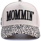 Vintage Two-Tone Trucker Hat Adjustable Baseball Cap with Mommin Embroidery Ponytail Fit Unisex Outdoor Casual Headwear Leopard-01