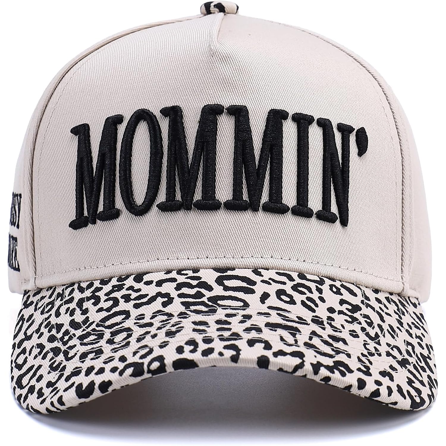 Vintage Two-Tone Trucker Hat Adjustable Baseball Cap with Mommin Embroidery Ponytail Fit Unisex Outdoor Casual Headwear Leopard-01