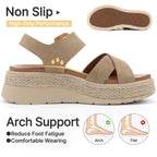 Ubfen Womens Espadrille Platform Sandals Low Wedge Heel - Orthopedic Arch Support, Cushion Insole, Comfortable Dressy Buckle Sandals For Walking And Vacation