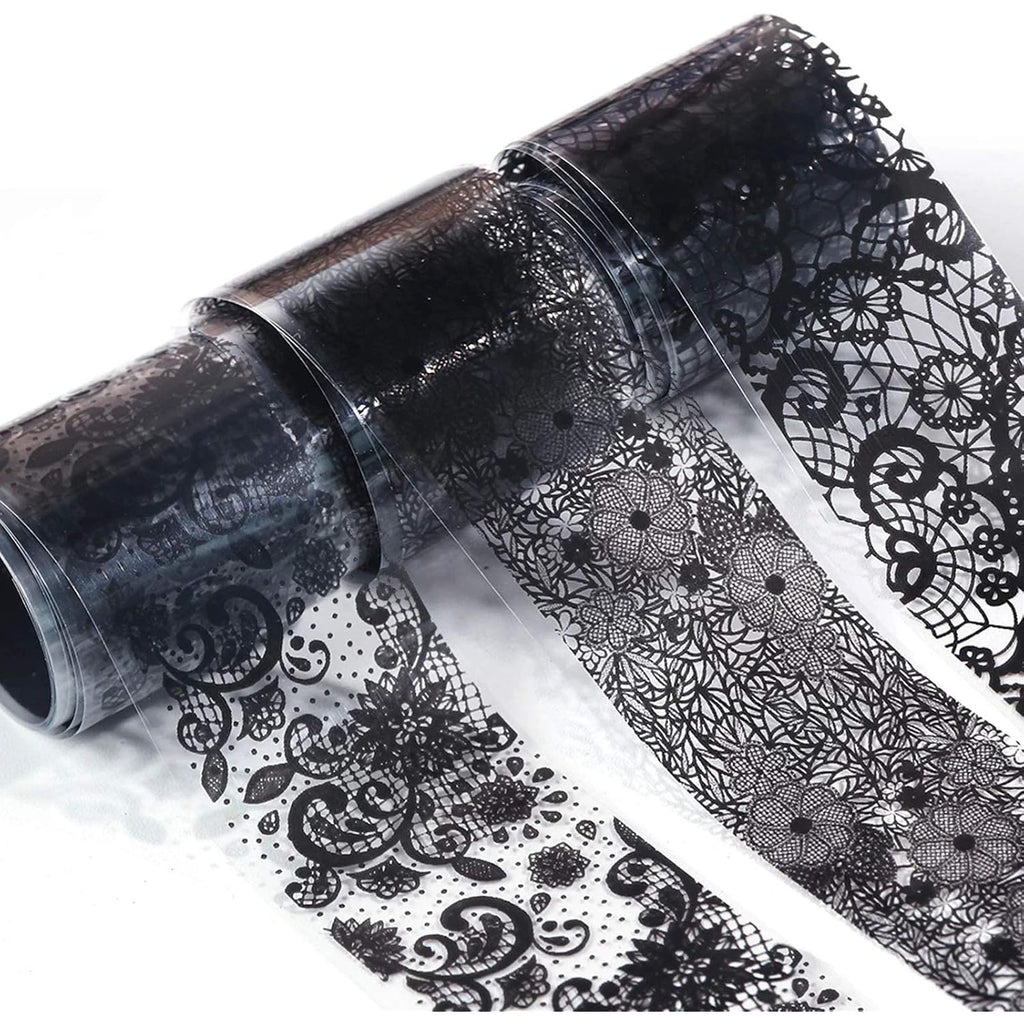 10 Rolls Retro Holographic Nail Foil Transfer Stickers Black Lace Laser Foils Nail Art Supplies Starry Paper Designs for Acrylic Decorations Women DIY Nail Arts Manicure Wraps Charms