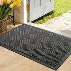 Front Door Mat, Heavy Duty Waterproof Doormat 29.5"X17", Grey | Indoor Outdoor Non-Slip Low Profile Dirt Trapper Absorbent Rubber Mat For Entryway, Stain Fade Resistant Easy Clean