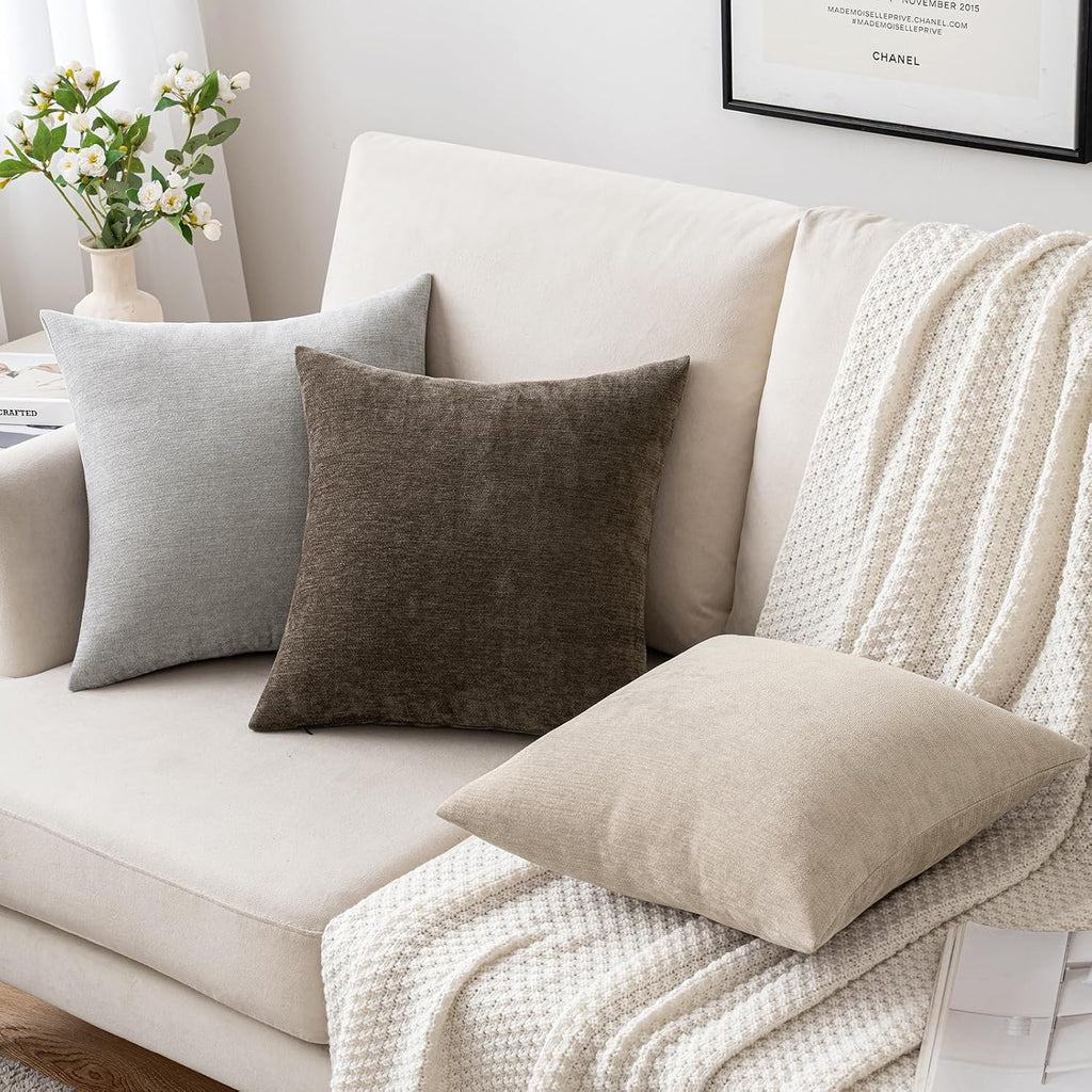 Miulee Pack Of 2 Beige Decorative Pillow Covers 18X18 Inch | Soft Chenille Couch Throw Pillows Farmhouse Cushion Covers For Home Decor Sofa Bedroom Living Room