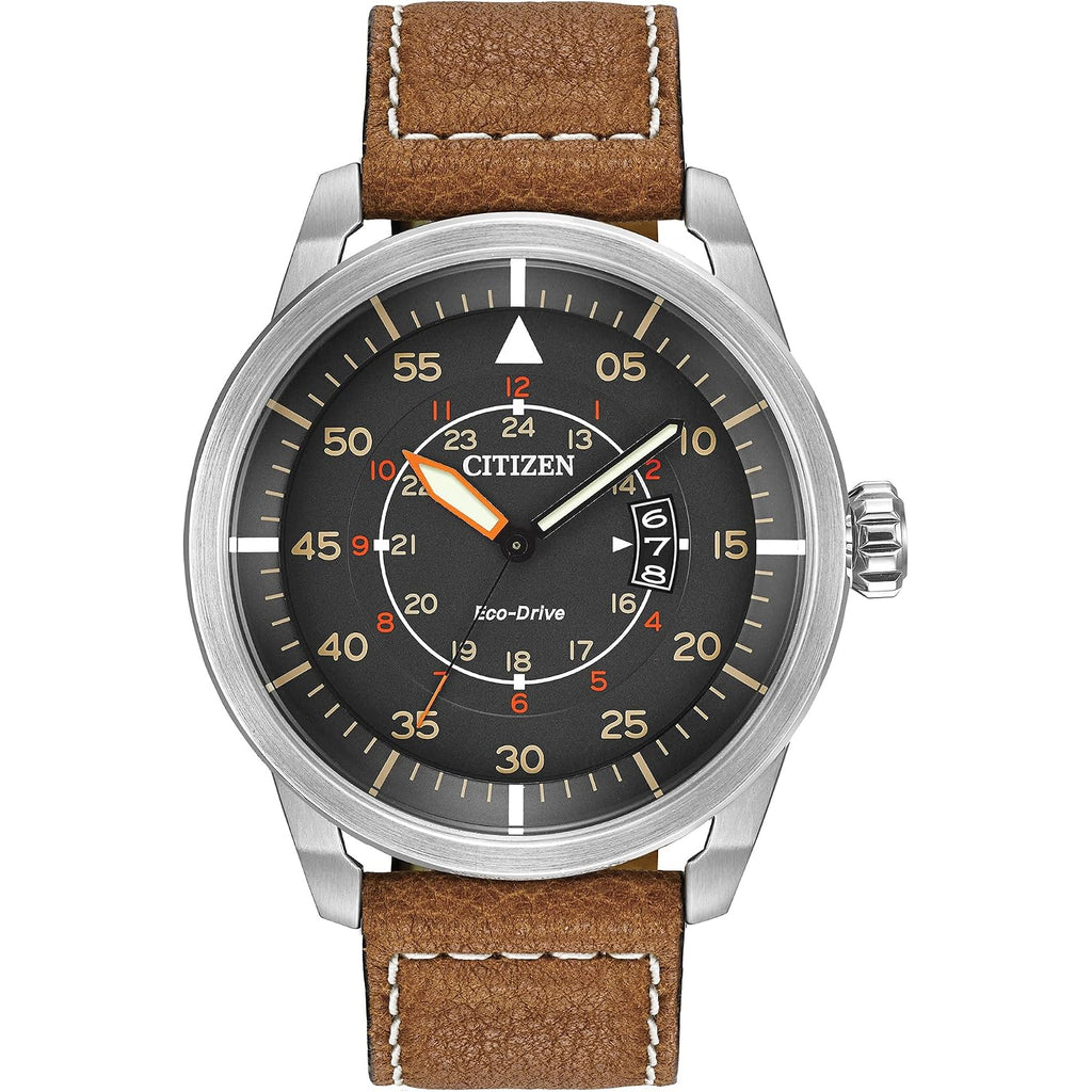 Citizen Men’S Eco-Drive 3-Hand Date Avion Watch With Leather Strap (Style: Aw1361:10H)