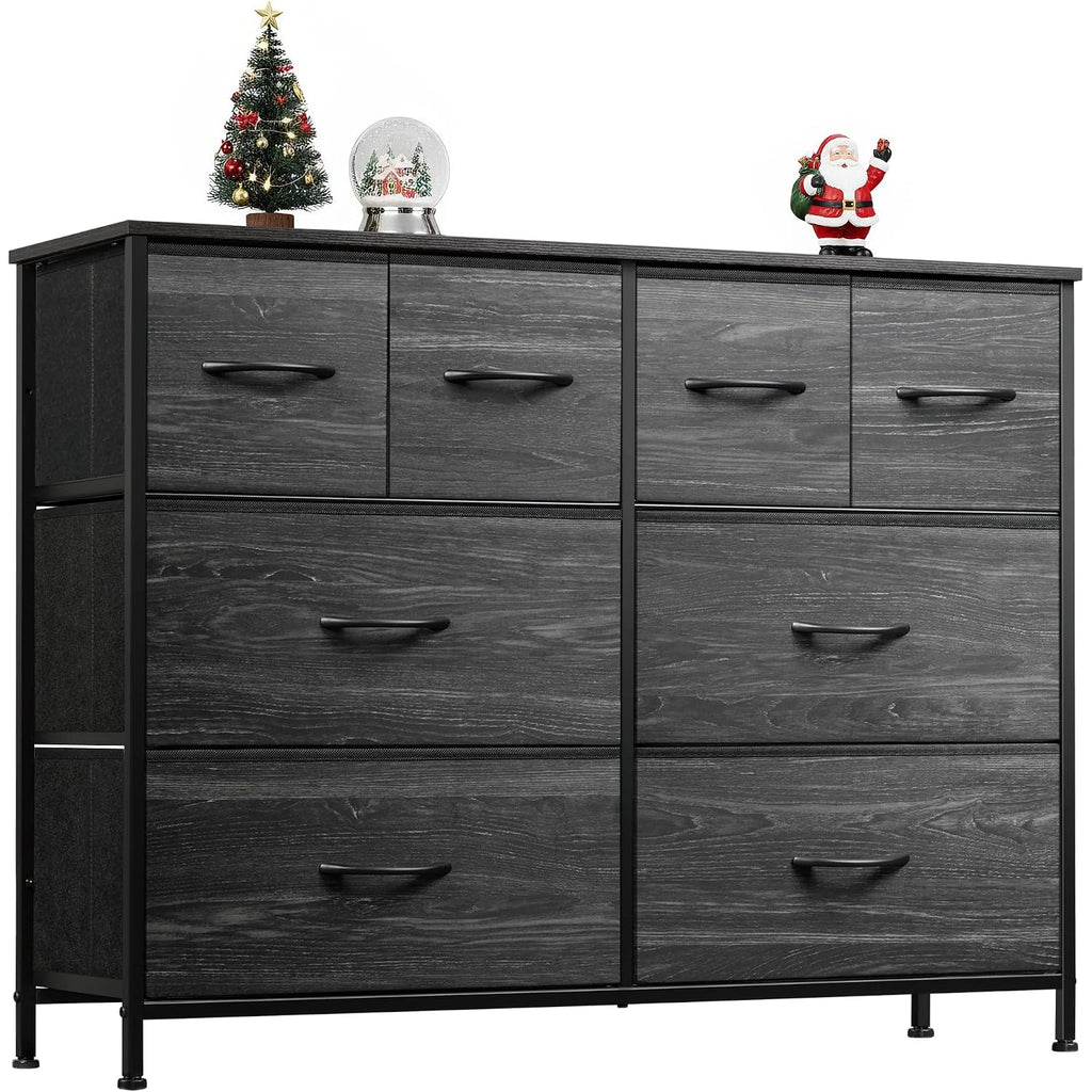Wlive Dresser For Bedroom With 8 Drawers, Wide Fabric Dresser For Storage And Organization, Bedroom Dressers, Chest Of Drawers For Living Room, Closet, Hallway, Charcoal Black Wood Grain Print