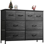 Wlive Dresser For Bedroom With 8 Drawers, Wide Fabric Dresser For Storage And Organization, Bedroom Dressers, Chest Of Drawers For Living Room, Closet, Hallway, Charcoal Black Wood Grain Print